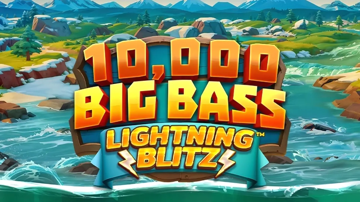 Tela de jogo do slot 10,000 Big Bass Lightning Blitz com símbolos de peixes e relâmpagos em um cenário subaquático.