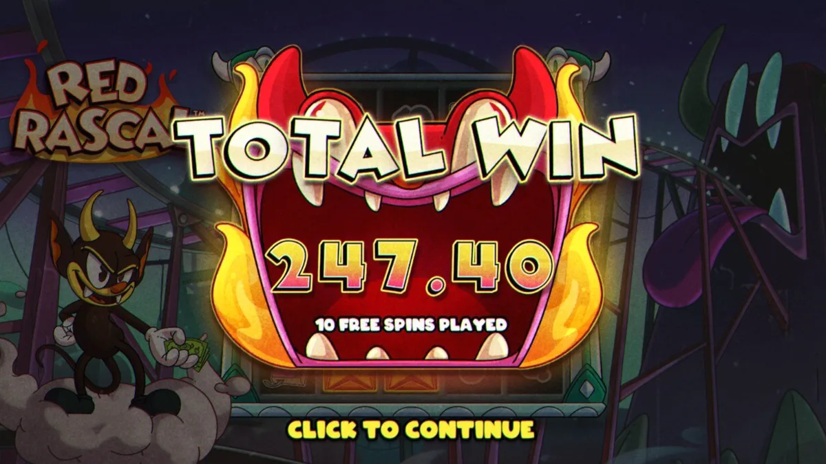 O slot Red Rascal com seu tema de circo sombrio e estilo artístico de desenho animado.